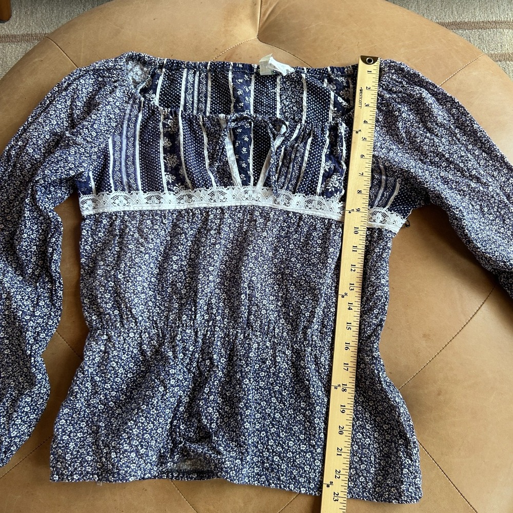 Vintage 70s 80s Prairie Peasant Blouse Romantic Floral Lace Cottagecore Boho S M - Picture 7 of 10